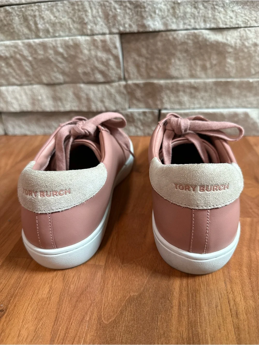 Women's Tory Burch Pink Leather Logo Lace-Up Sneakers